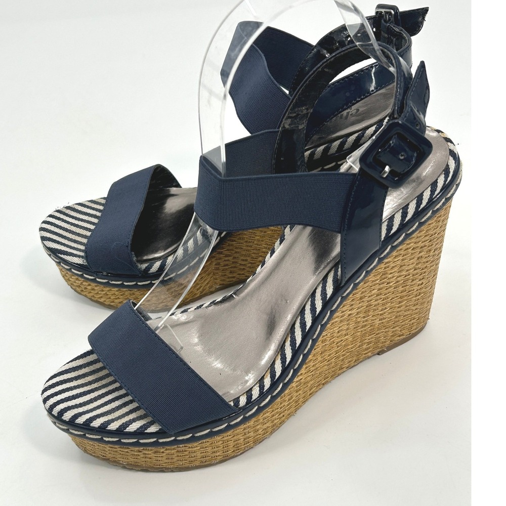 Charles David Navy Espadrille Wedges Coastal Chic Resort Sandals 8.5 - Picture 2 of 11